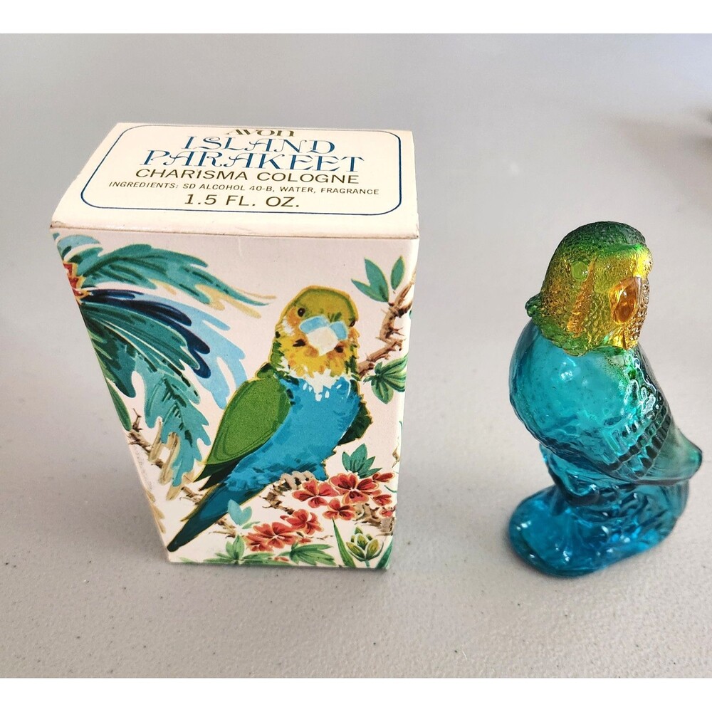 VTG Avon ISLAND PARAKEET Charisma Cologne 1.5 oz Empty Bottle & Box Collectible